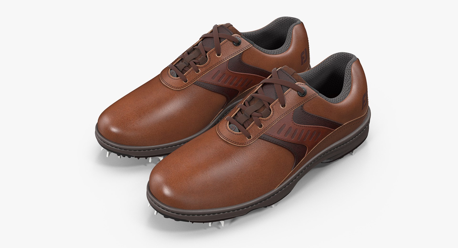 Footjoy Mens Contour Plain Toe Saddle Brown Golf Shoes 3D model for industrial visualization, technical presentation, simulation, product rendering, and animation