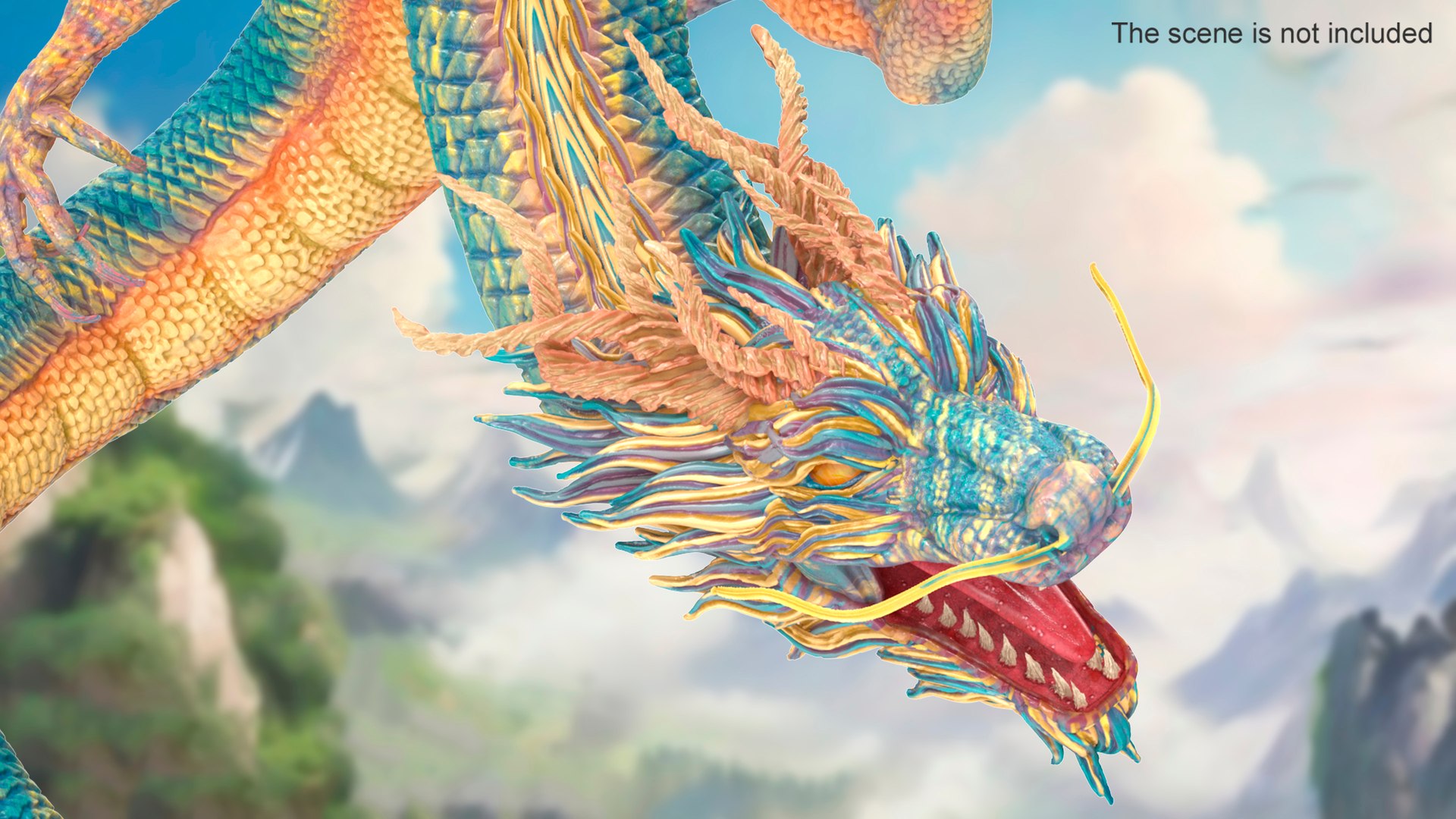 Chinese Fantasy Dragon Blue Angry 3D model preview