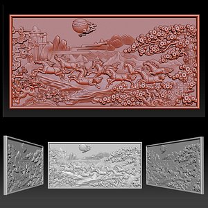 3D Race Horse wood carving file stl OBJ and ZTL for CNC