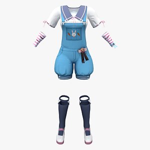 Kiddish Jumpsuit Coverall Shorts Shoes Top Outfit 3D model