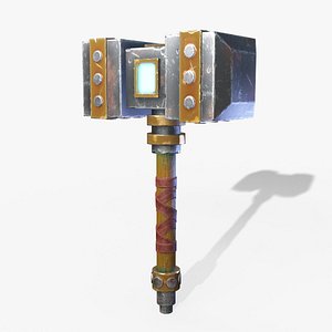 Stylized Heavy Metal Two Hands Hammer Low Poly