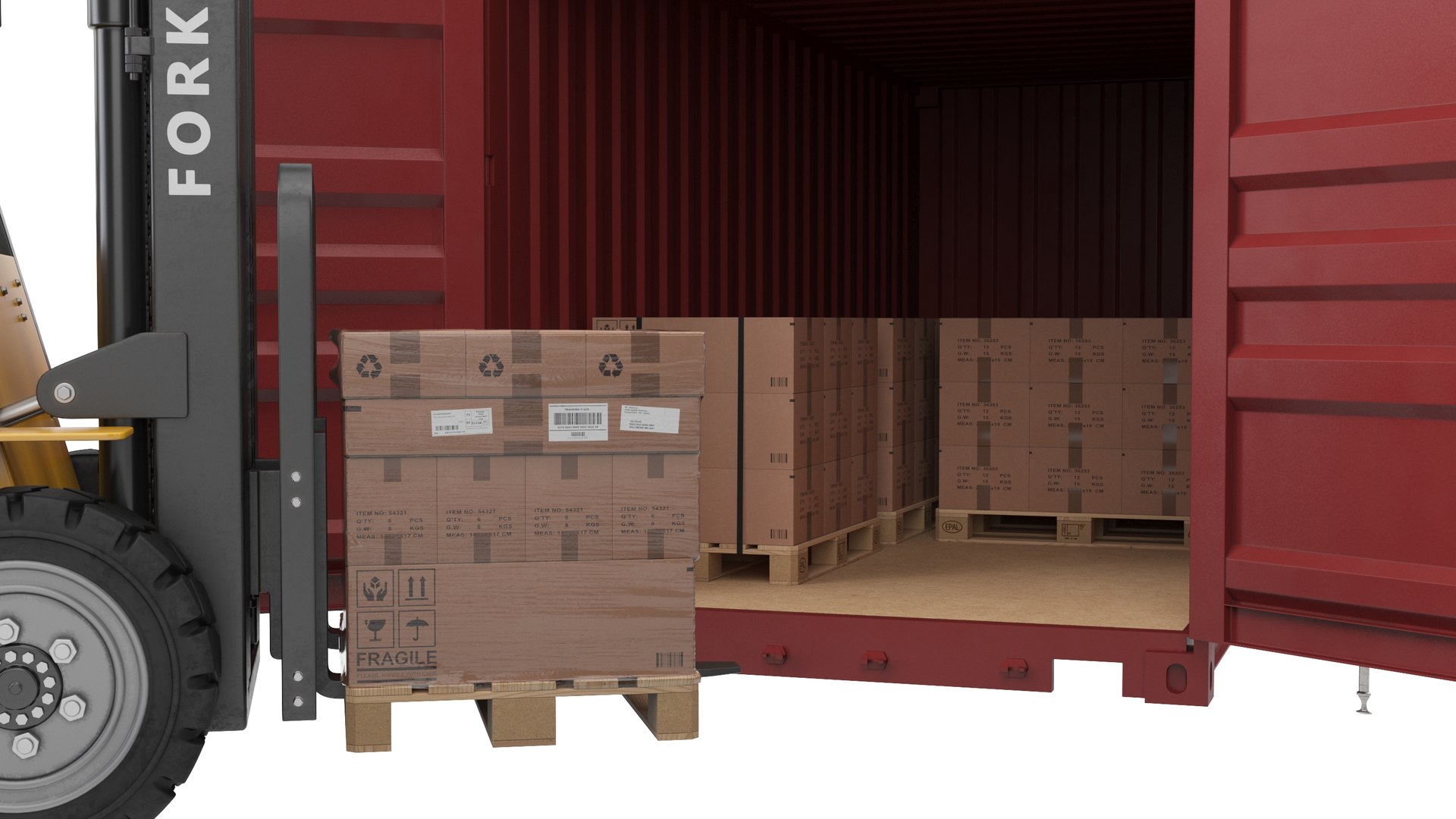 3D Forklift Loading Cargo To Container - TurboSquid 2019576