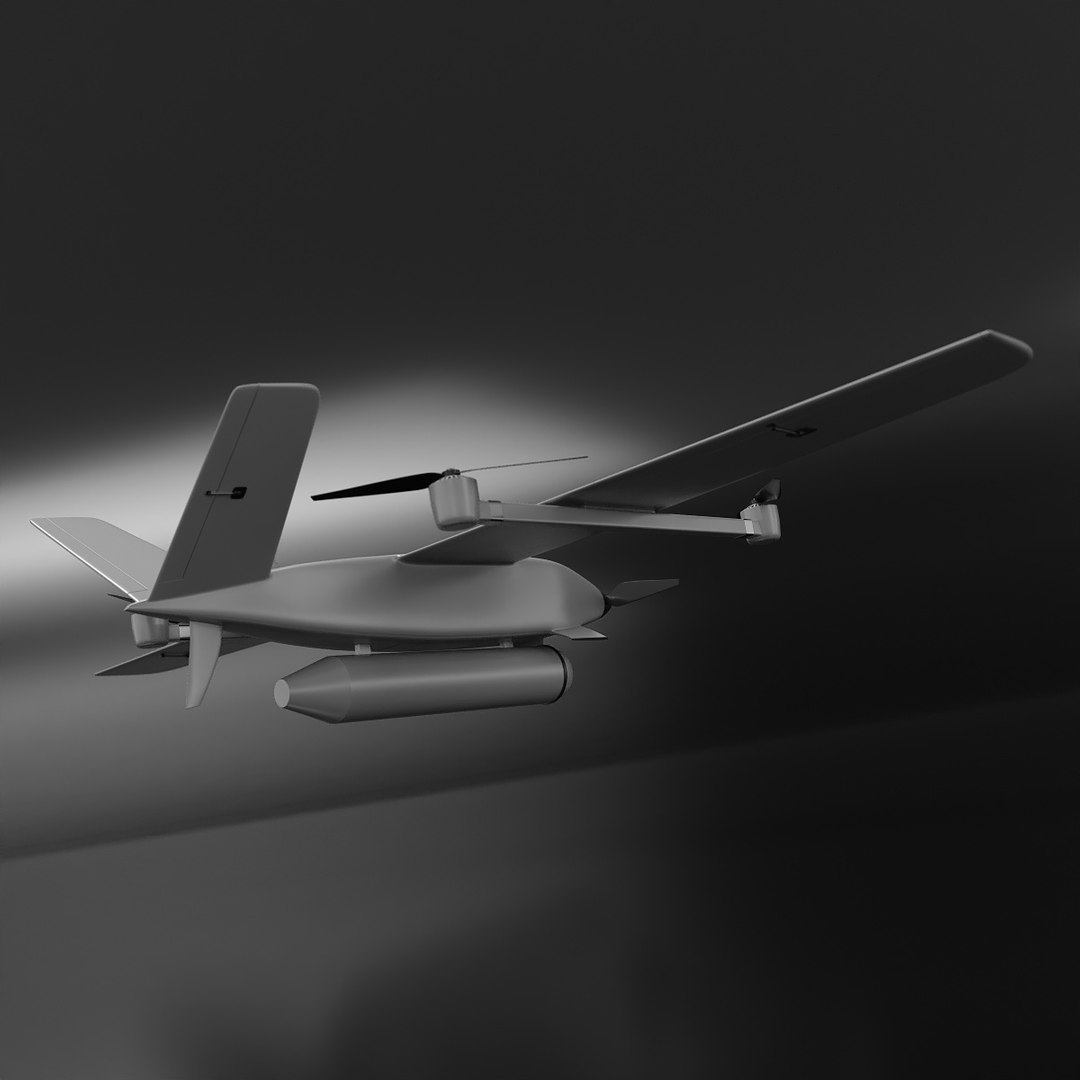 Fixed Wing VTOL Surveillance Drone Gray 3D model preview