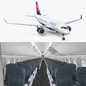 Delta Airlines Airbus A220-100 Detailed Cabin 3D model