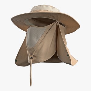 Khaki Outdoor Fishing Hat with Removable Neck Flap and Face Cover Mask