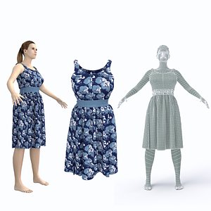 3D character female clothing dress model