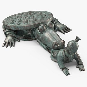 3D model Bronze Alligator Sculpture Grabbing Banker Patinated