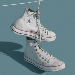 White Dirty Converse All Star Sneakers Suspended by Shoelaces