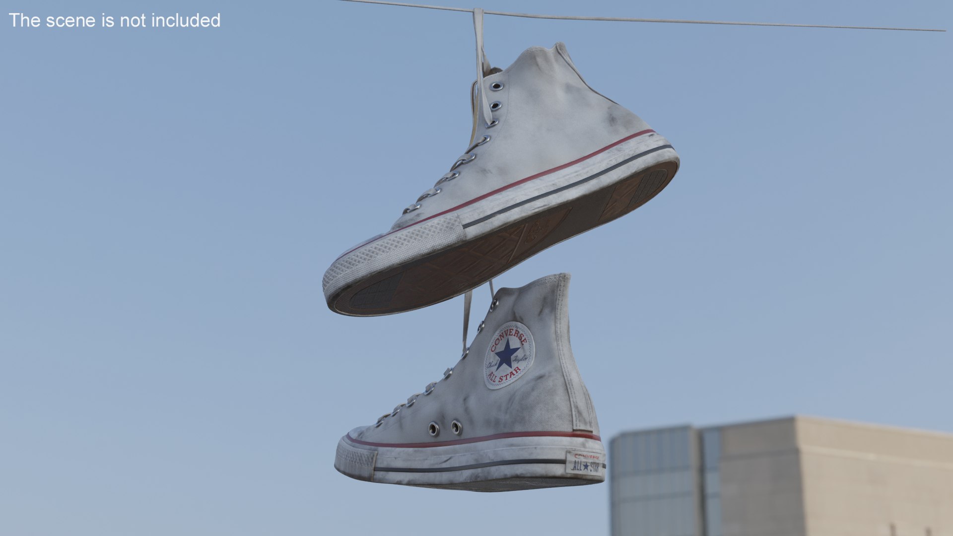 White Dirty Converse All Star Sneakers Suspended By Shoelaces 3D Model ...