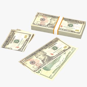 3D 10 Dollar Bill Money Pack - Stacked Folded and Flat