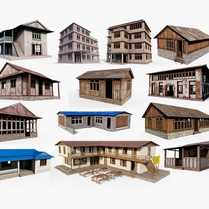 3D Mountain Village Buildings
