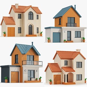 Cartoonish House Low Poly 3D Bundle 01 3D