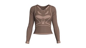 Girls Long-Sleeve Top With Light Beige Piping