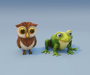 Hooty and  Froggy - Animated Owl and Frog 3D Model Collection
