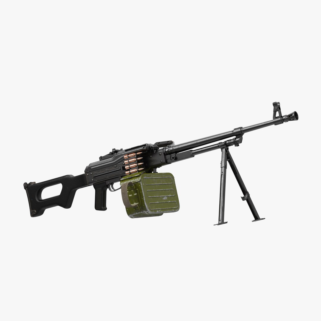 PKM With 100 Round Ammunition Box 3D model preview