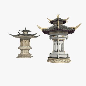 3D Ancient Asian Exquisite Stone Lamp