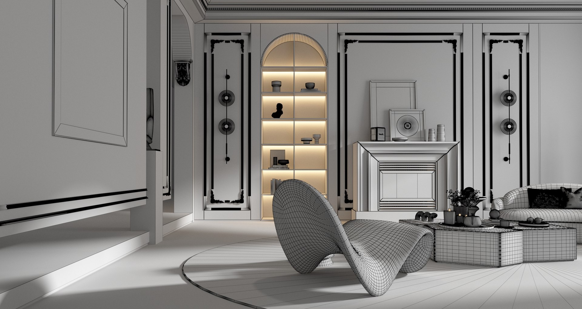 Modern French living room interior design model - TurboSquid 2183046