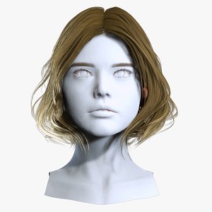 3D Casual Side Part Wavy Bob Cut - Game Ready Hair Cards model
