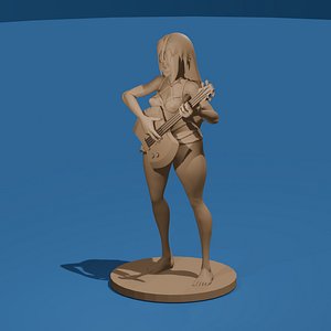 Toon Guitar Girl in Bikini 3D model