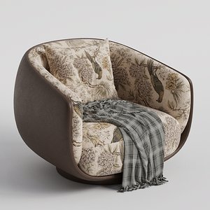 3D Italian Style Lounge Chair Fabric Upholstered Armchair 3D Model model