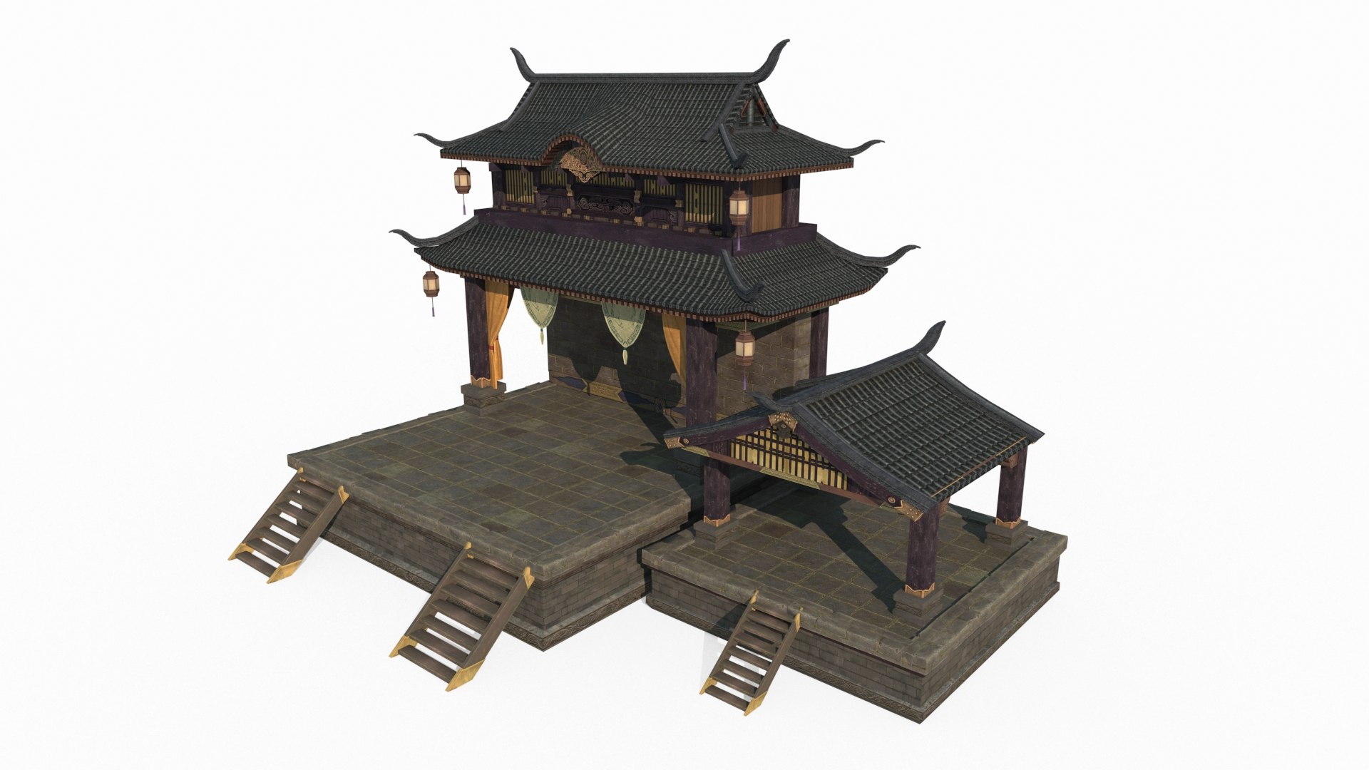 Ancient Asian Architecture Stage 3D Model - TurboSquid 2152947