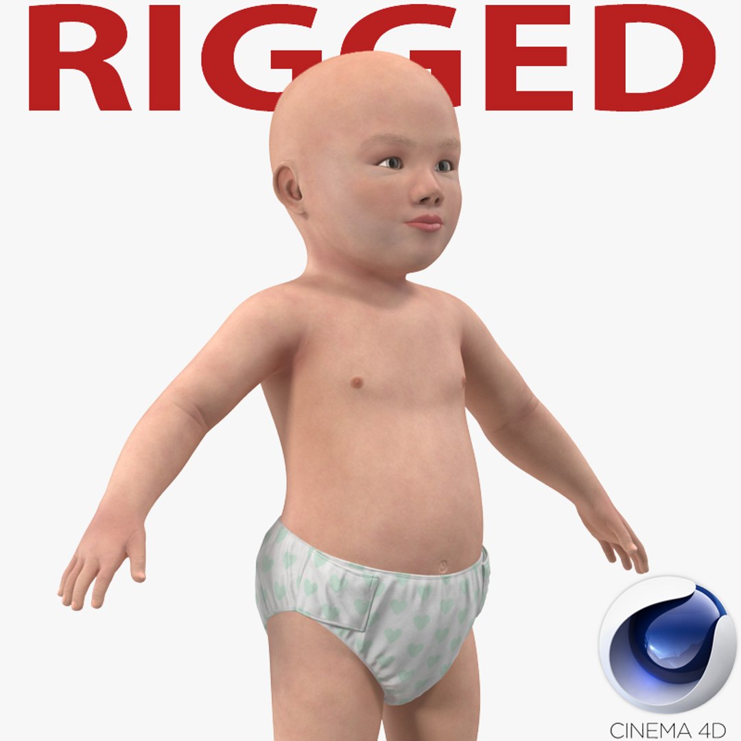 Asian Baby Rigged for Cinema 4D 3D Model preview