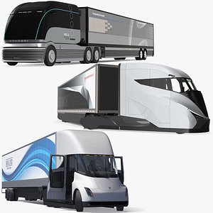Electric Semi Trucks with Trailer Rigged Collection
