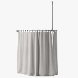 3D model Fitting Room Curtain Closed White