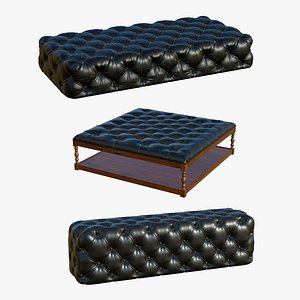 3D Realistic Chesterfield Leather Sofa Coffee Table Ottoman