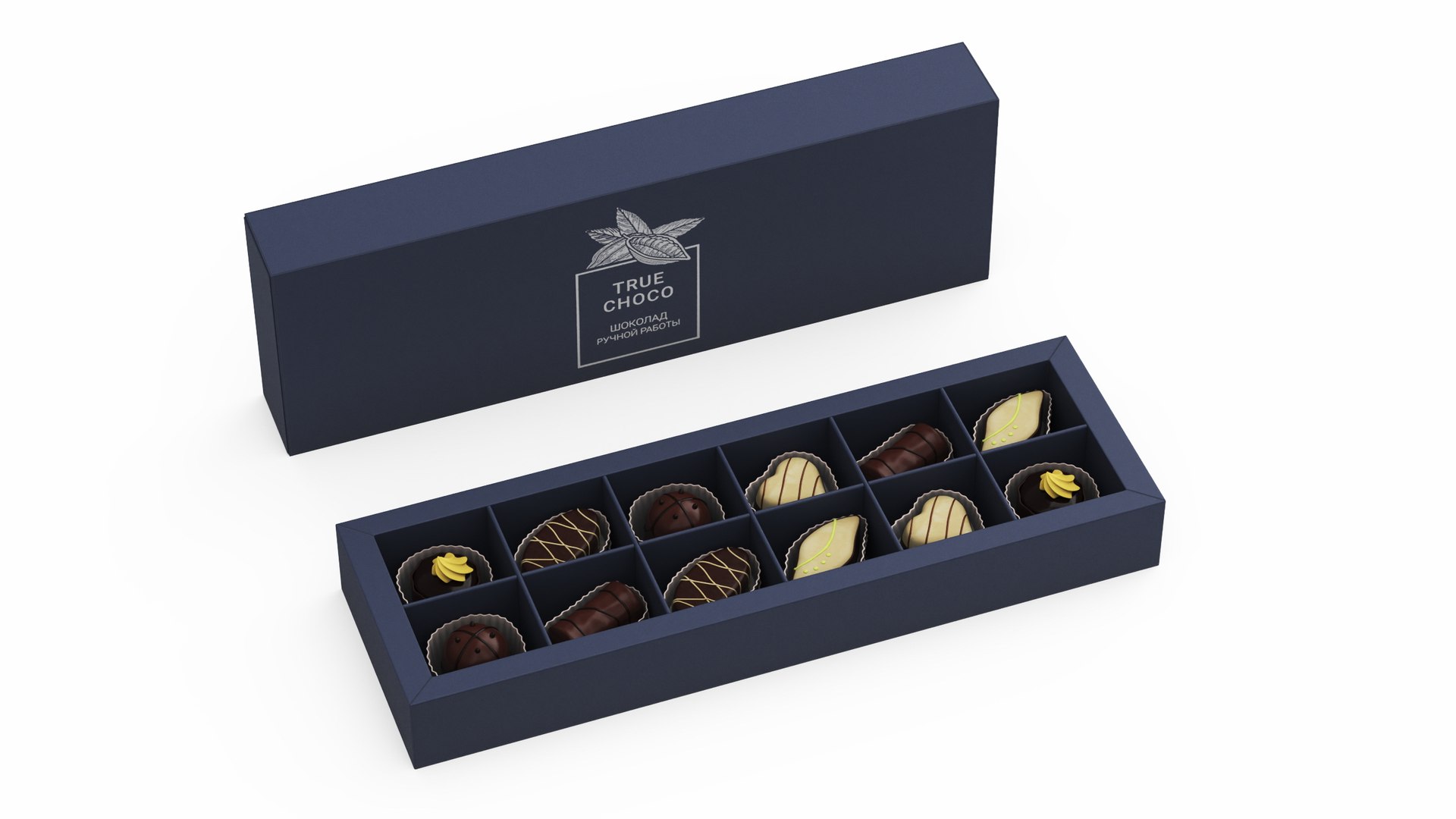 Box of Handmade Chocolates True Choco 3D model preview