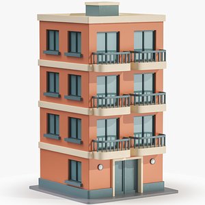 Cartoonish Apartment Building Low Poly 3D Model 02