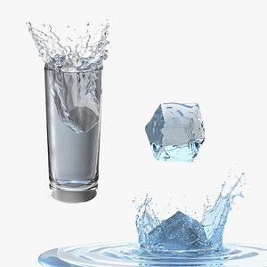 ice cube water splash 3D