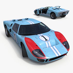 3D Ford GT40 Racing Car Blue Rigged model