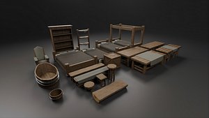 3D model Medieval Tavern Furniture Pack 20 Asset - Low Poly PBR