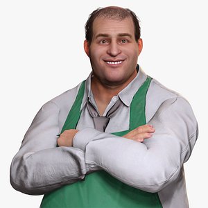 High-Quality 3D Worker with Apron Rigged Game-Ready