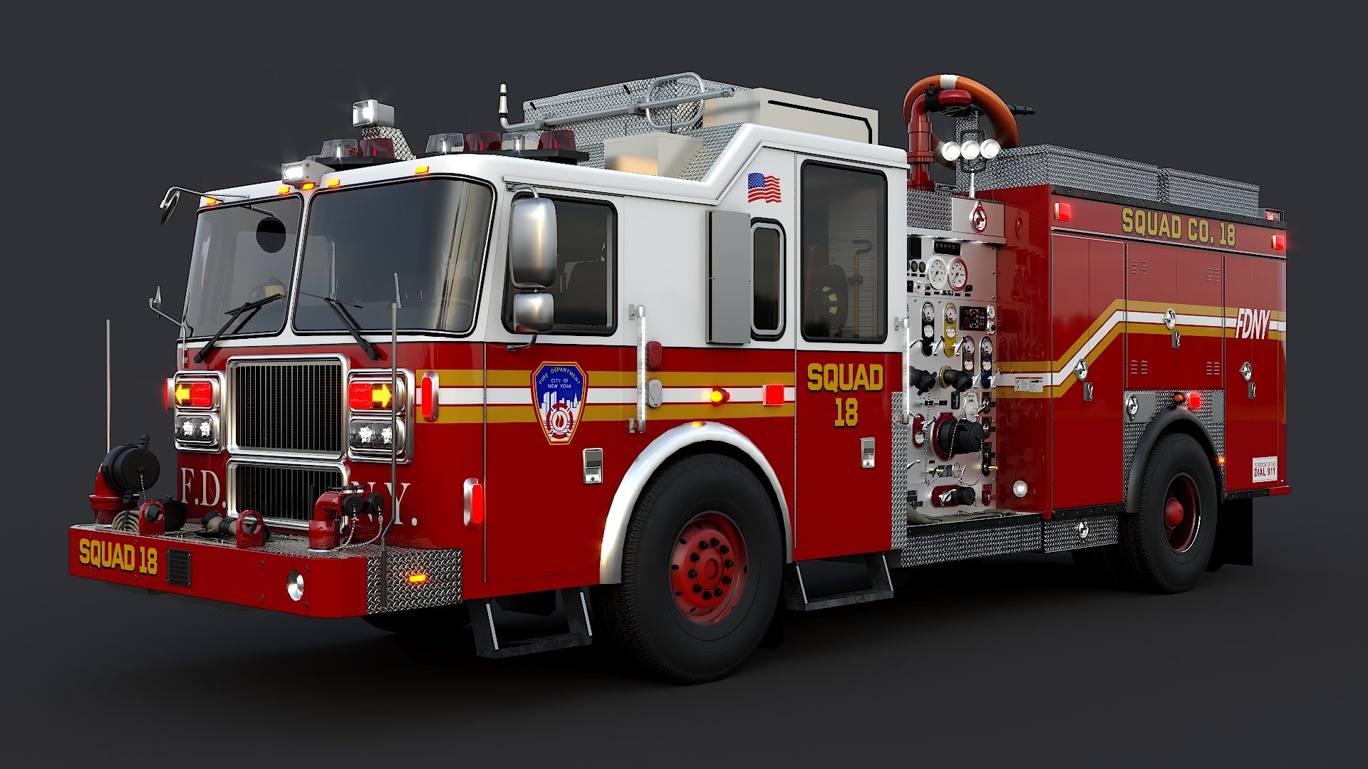 3D Fire Truck FDNY Squad with Interior model - TurboSquid 1864769