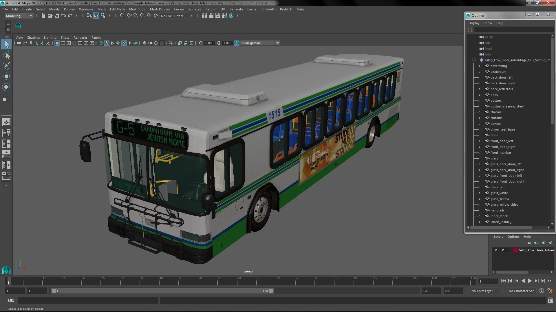 Gillig Low Floor Advantage Bus Simple Interior 3D model - TurboSquid ...