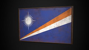 Old Picture Frame With Marshall Islands  Flag - Game Ready PBR Low-poly 3D Model
