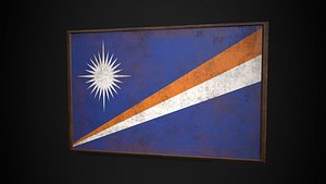 Old Picture Frame With Marshall Islands  Flag - Game Ready PBR Low-poly 3D Model