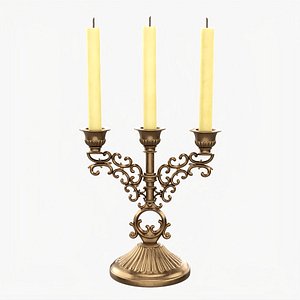 Antique candlestick with candles 02 3D model