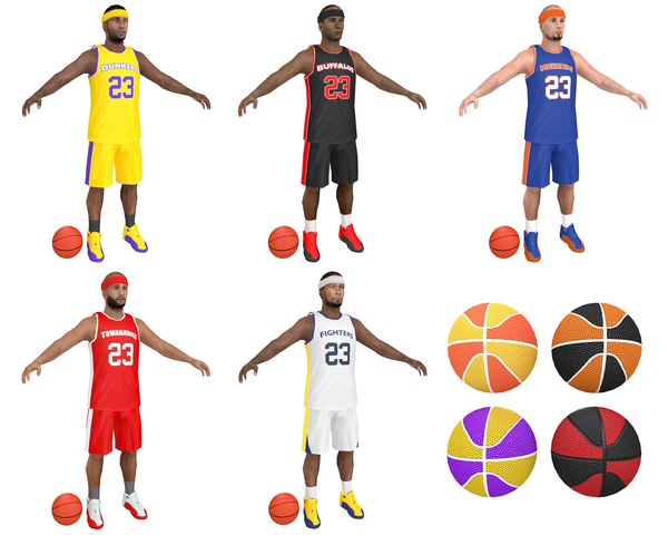 pack basketball player balls 3D model