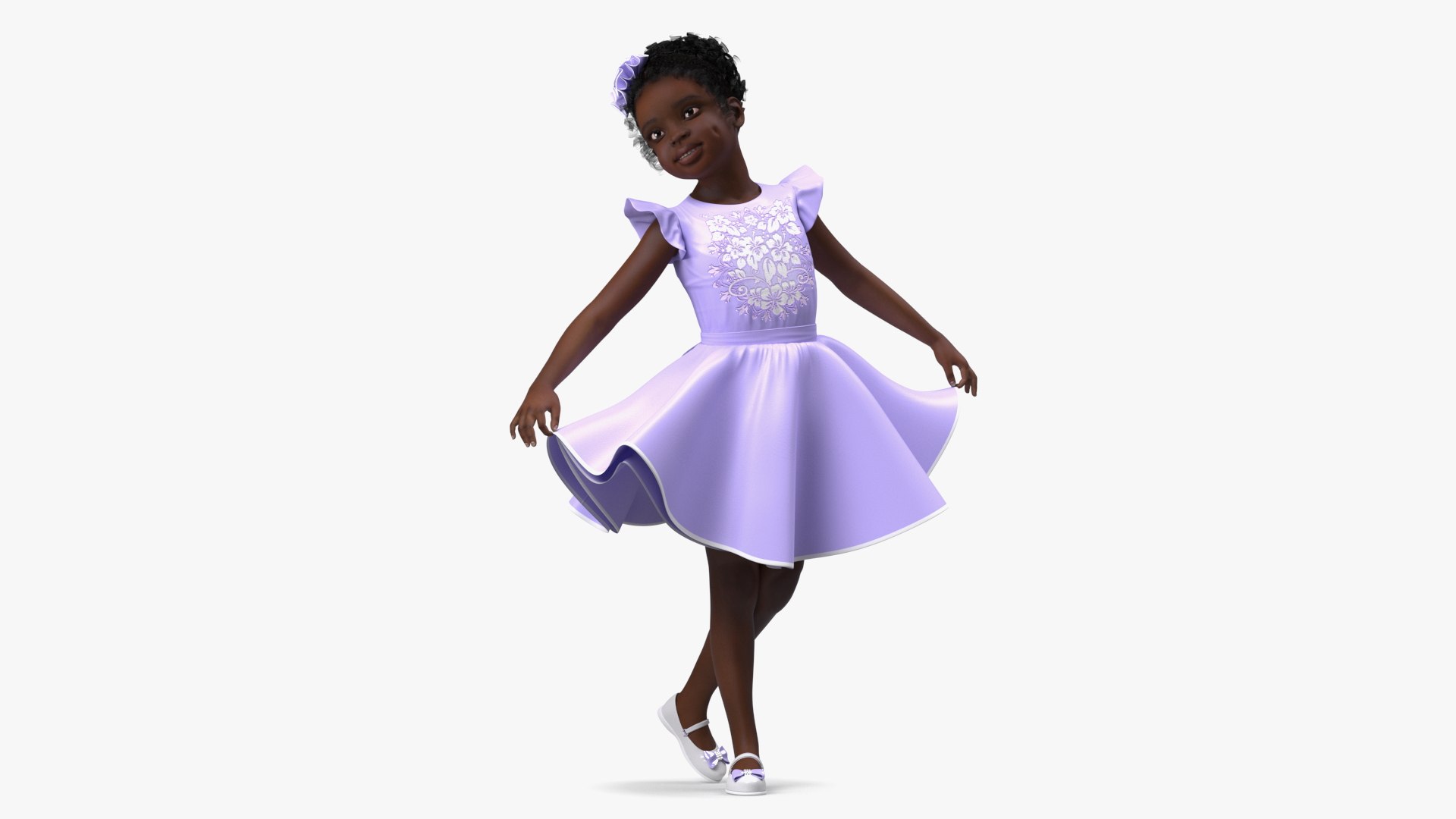 Black Child Girl Party Style 3D model preview