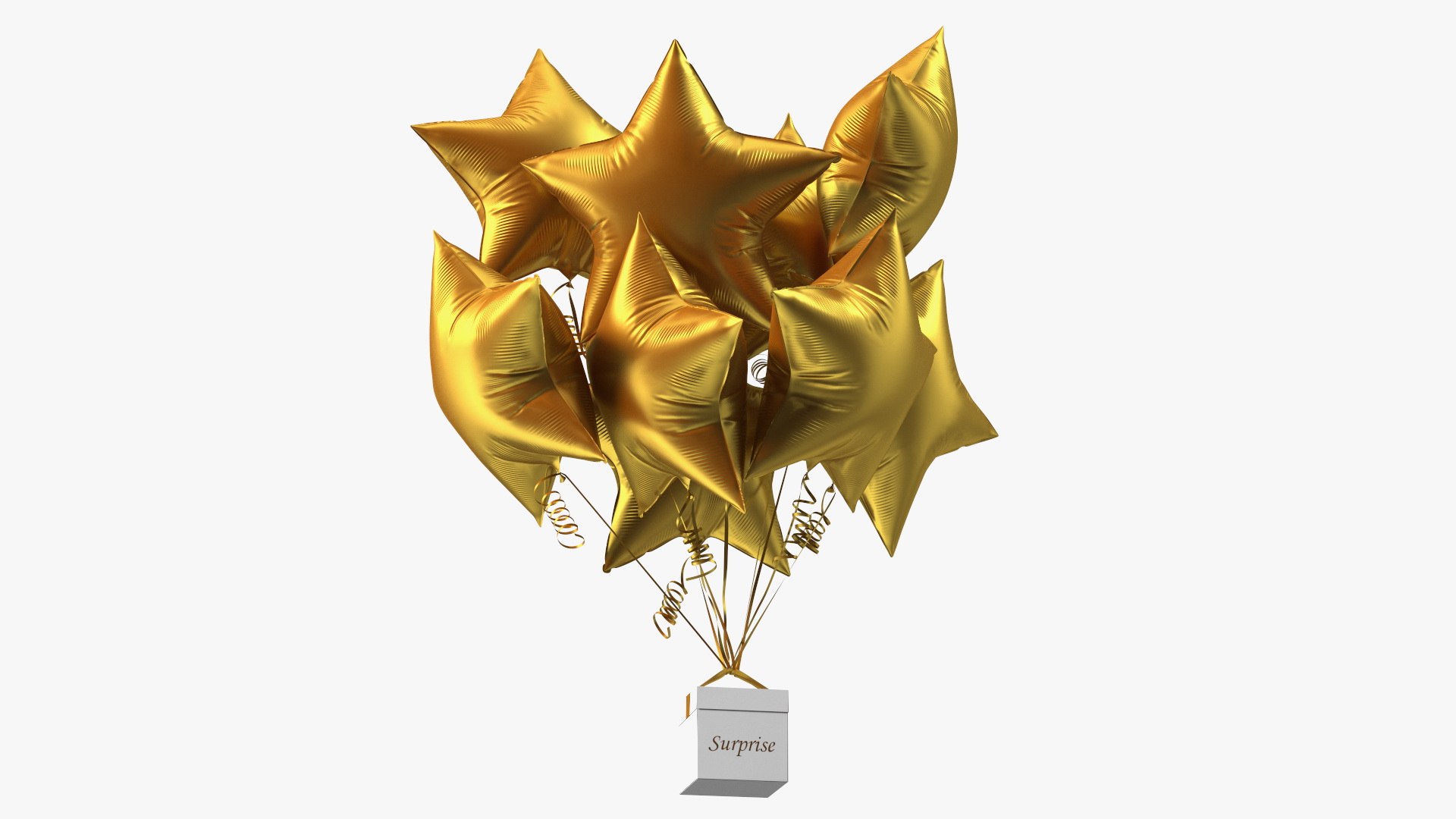 Matte Gold Star Balloon Bouquet with Gift Box 3D model preview