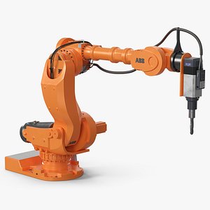 ABB 7600 Industrial Robot with Drilling Tool Orange Rigged for Maya model