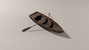 3D model Old boat with oars