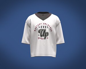 Mens oversized short length t-shirt with v-neck collar 3D model