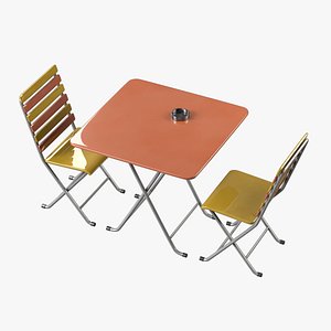 3D Table and 2 Chair and  Ashtray 3D model