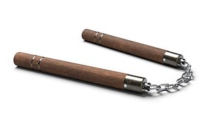 Nunchaku or Nunchuck made of Wood and Steel Low Poly 3D Model