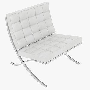 3D model Knoll White Leather Barcelona Chair