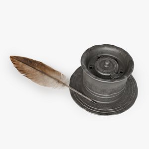 old inkwell and quill set 3D